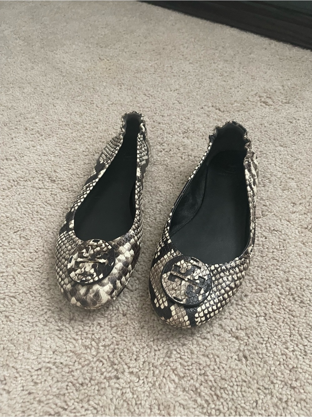 Tory Burch Snake-Print Reva Ballet Flats - Black & Cream - Picture 2 of 5